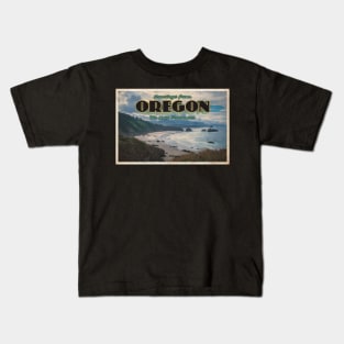 Greetings from Oregon - Vintage Travel Postcard Design Kids T-Shirt